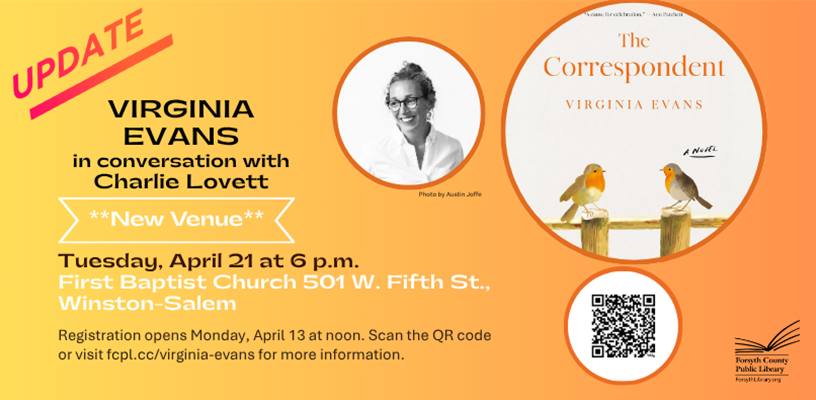 Virginia Evans event moves to larger location; registration reopens  Mon., April 13